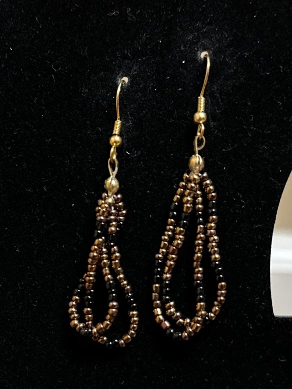 Bronze & Black Bead Dangle Loop Earrings
